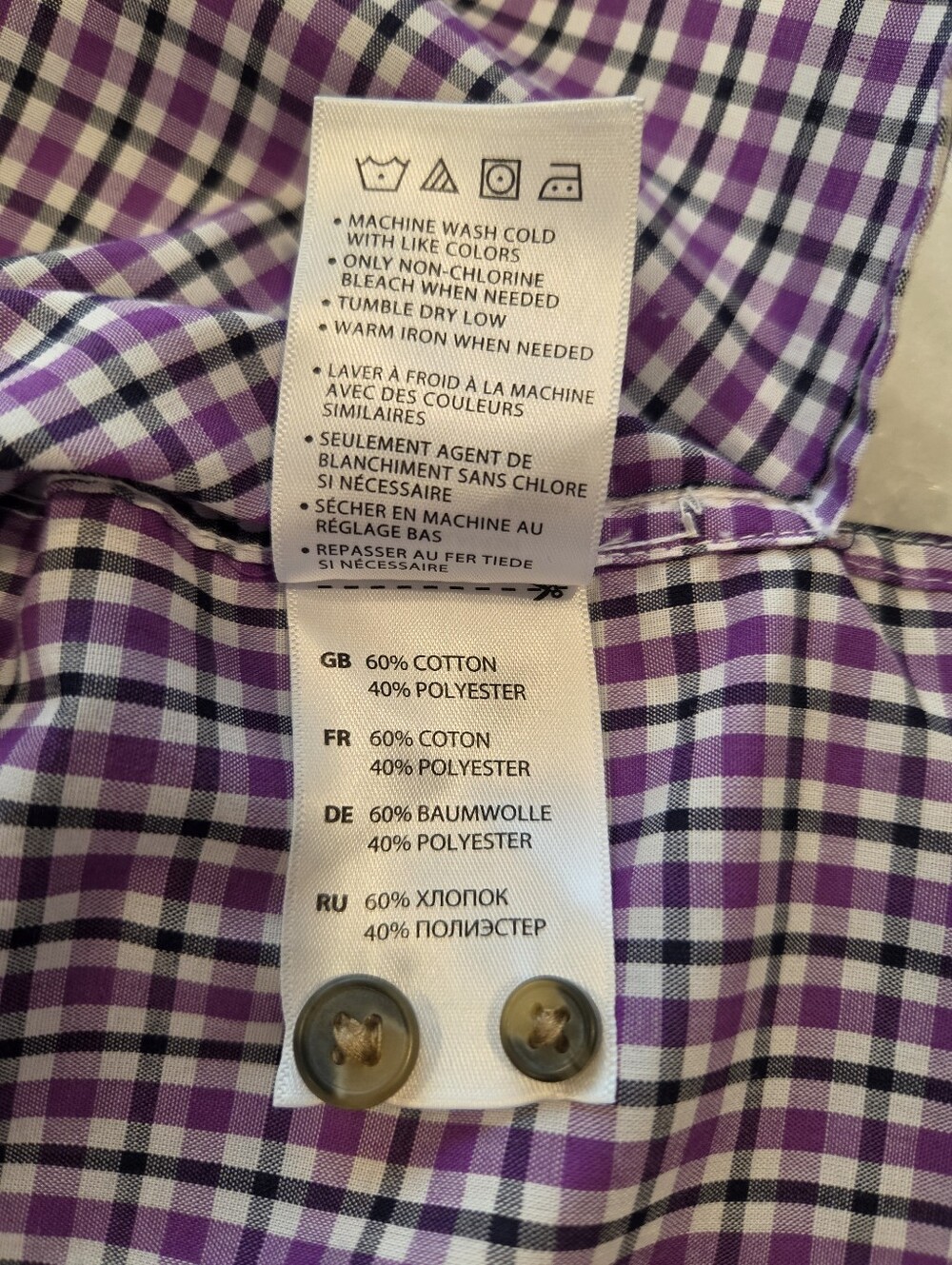 Harbor BAY Men’s Purple Check Button-Down Shirt - 5XLT - Picture 5 of 6
